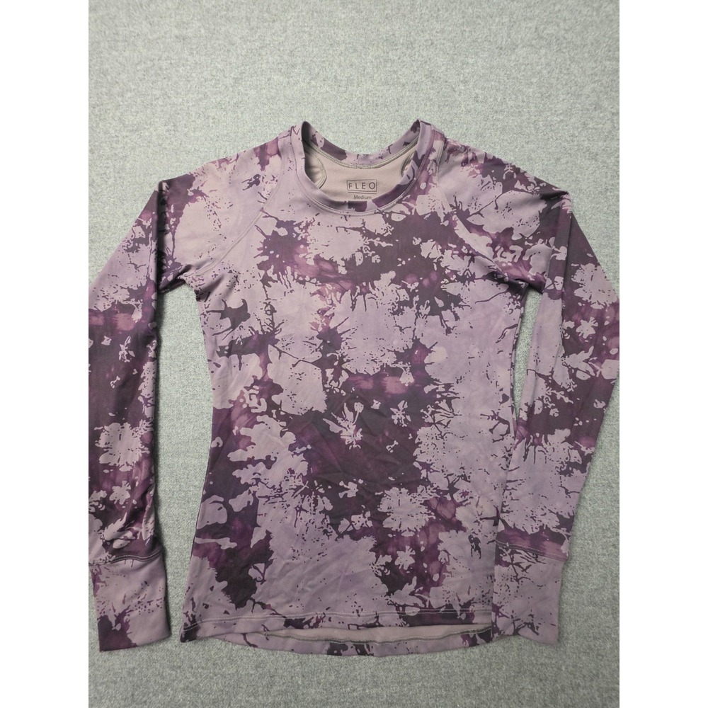 FLEO Athletic Shirt Womens M Purple Tie Dye Stretch Thumbhole Sleeve Pullover